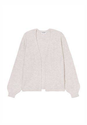 Cardigan aperto grigio chiaro realizzato in morbido tessuto a maglia. Presenta maniche lunghe e leggermente a palloncino e una vestibilità rilassata. Senza chiusure.
