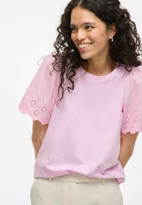 VILA MIT KURZEN ÄRMELN VICELIANA RUNDHALS - Camiseta estampada - winsome orchid