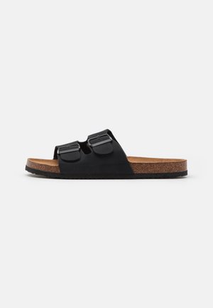 VEGAN REX DOUBLE BUCKLE SLIDE - Pantofole - black
