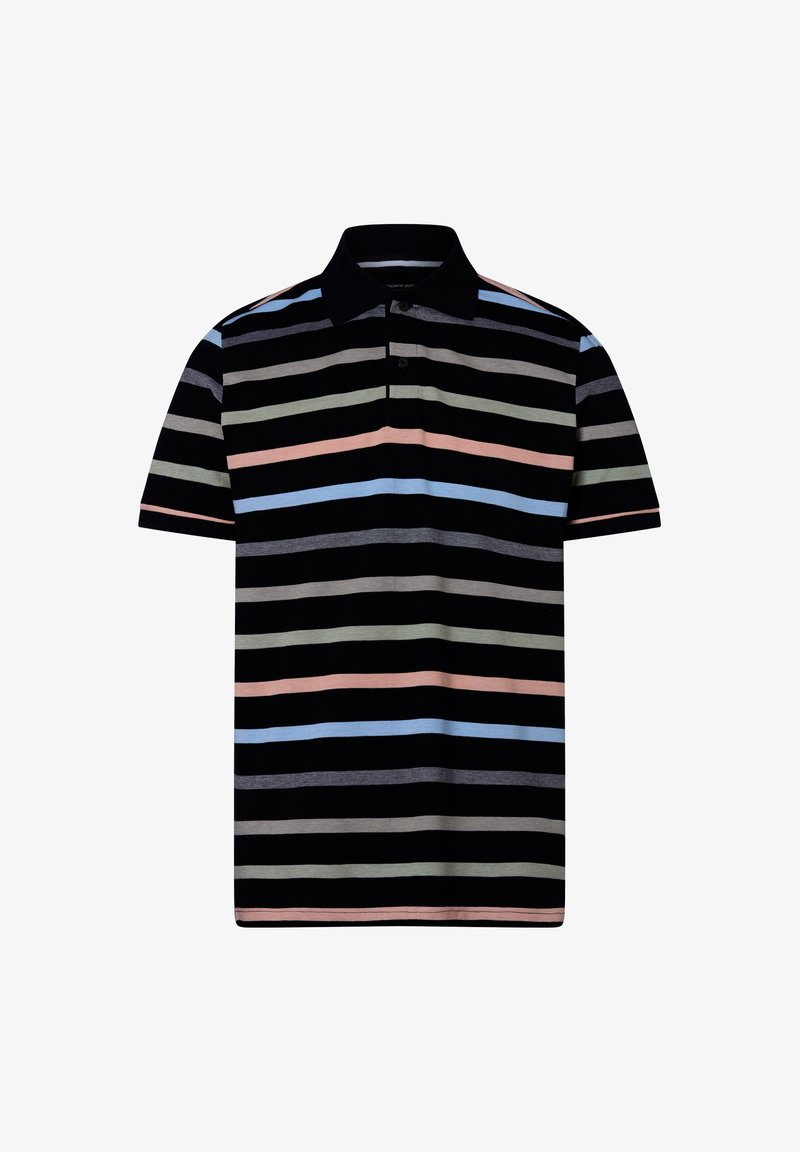 Polo shirt met korte mouwen, voorzien van horizontale strepen in zwart, lichtblauw, lichtgroen, grijs en pastelroze, gemaakt van een katoenmix.