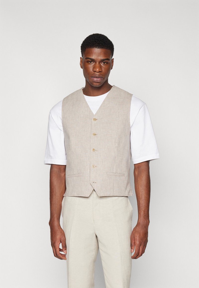 Jack & Jones JPRRIVIERA linnen Waistcoat kostuumvest, lichtblauw, slim fit, 46, Lichtblauw/ruiten: slim fit, 46