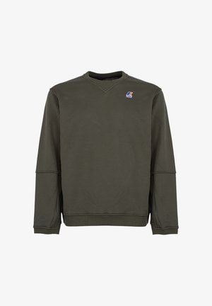 Olijfgroene sweatshirt met lange mouwen, V-hals ontwerp, geribbelde manchetten en zoom. Voorzien van een klein logo aan de linker bovenzijde. Zachte stoftextuur.