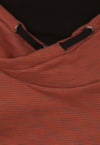 Gestreepte hoodie in gebrand oranje en zwart. Beschikt over een kraag met trekkoortjes en metalen oogjes. Zachte, gestructureerde stof.