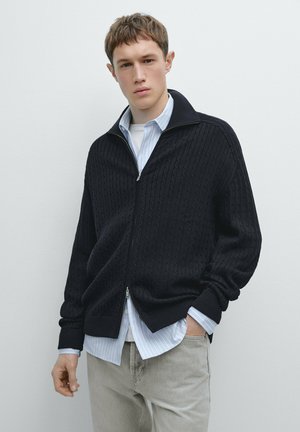 CABLE WITH ZIP - Cardigan - mottled dark blue