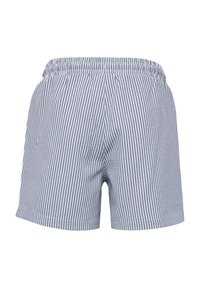 Randiga bomullsshorts med elastisk midja, som har smala vertikala blå och vita ränder, samt en enkel och funktionell design.