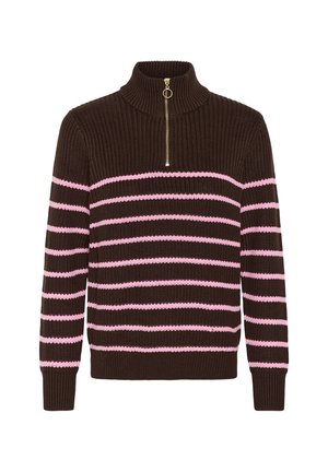 Kaffe, KALIOA ZIPPER PULLOVER - Pullover - coffee bean pink stripes