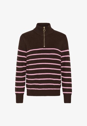 Kaffe, KALIOA ZIPPER PULLOVER - Pullover - coffee bean pink stripes