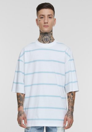 Urban Classics OVERSIZED SLEEVE MODERN STRIPE - Print T-shirt - white oceanblue