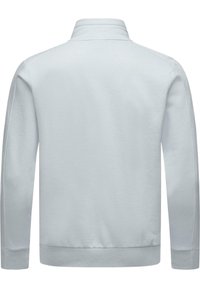 Világosszürke pulóver, hajtott gallérral, hosszú ujjal, bordázott mandzsettával és aljjal. Puha anyagból készült, minimális varrásokkal.