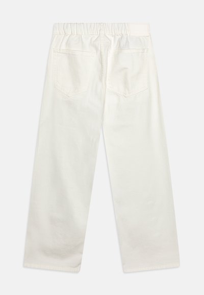 Hvide denimbukser med elastisk talje, to baglommer, lige ben-design og en glat, struktureret overflade.