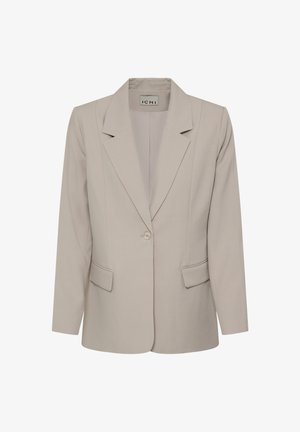 Beige blazer met één knoop, voorzien van neklapjes met inkeping, lange mouwen, twee klepzakken aan de voorkant en een rechte zoom, met het label ICHI.