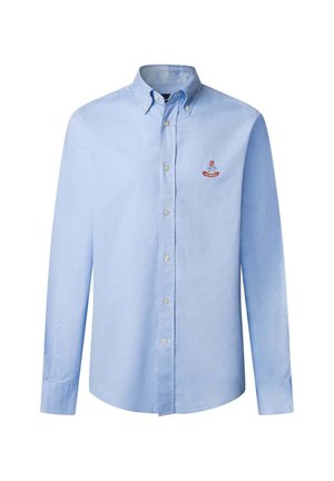 Chemise boutonnée à manches longues de couleur bleu clair en coton. Elle dispose d'un col boutonné et d'un logo brodé sur la poitrine gauche.