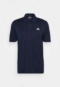 Námorně modré polo tričko s límečkem, třemi knoflíky a bílým logem Adidas na levé náprsní kapse. Vhodné pro volnočasové nebo sportovní nošení.