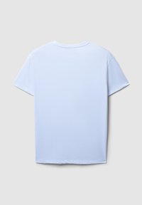 T-shirt azzurro chiaro a maniche corte mostrato dal retro su uno sfondo grigio neutro.