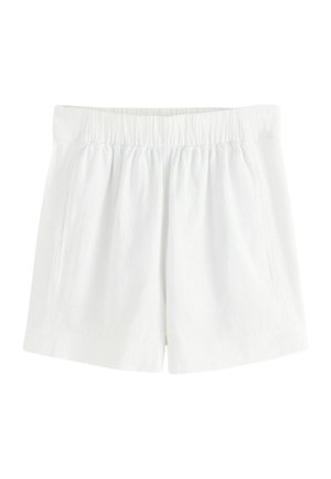 Weiße Shorts mit elastischem Bund, Seitentaschen und lockerem Schnitt, geeignet für die Freizeitkleidung.