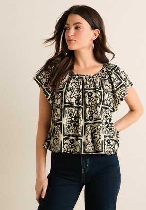 TEXTURED FLUTTER SLEEVE - REGULAR FIT - Palaidinė - mono tile print