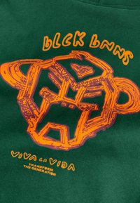 Abstract orange geometric African mask design on dark green background with the text "Black Lions," "Viva la Vida," and "Transform the Generation."