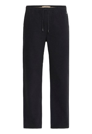Pantalons de survêtement en coton noir avec une taille élastique et un cordon de serrage. Design à jambes droites avec des détails de couture minimaux et aucune poche visible.