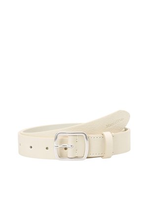 Cream-colored leather belt with a silver rectangular buckle, smooth texture, and multiple holes for adjustment. Marked with "Marc O'Polo."