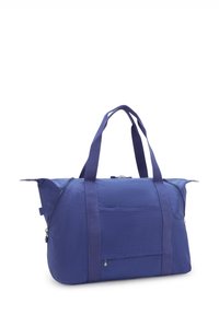 Borsa da viaggio in nylon viola con manici in tessuto doppi, chiusura con zip, tasca laterale e finitura testurizzata per una maggiore durata. Progettata per la praticità.