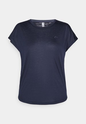 T-shirt blu navy a maniche corte realizzato in tessuto leggero, con scollatura rotonda e un sottile dettaglio del logo sul petto.