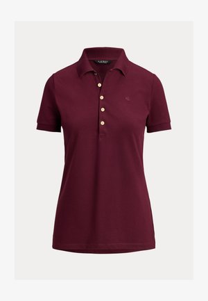 Vīna krāsas polo krekls ar īsām piedurknēm, klasisku apkakli, trim zelta pogām un izšuvumu ar logo uz krūtīm, izgatavots no teksturētas kokvilnas auduma.