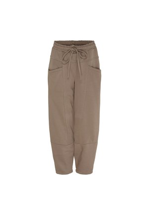 Taupe cropped sweatpants med elastisk talje, snøre, to forlommer og syede knæpaneler.