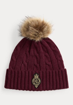 Lauren Ralph Lauren CREST PATCH POM POM CABLE KNIT BEANIE - Kootud müts - dark garnet