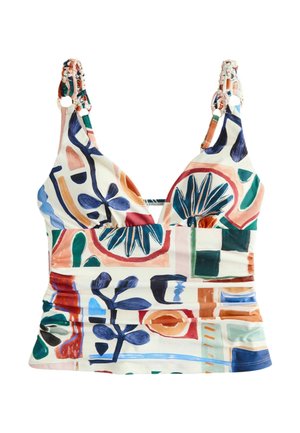 Next REGULAR FIT - MACRAME STRAP PLUNGE TUMMY CONTROL TANKINI  - Sutien costum de baie din două piese - rust red cream abstract