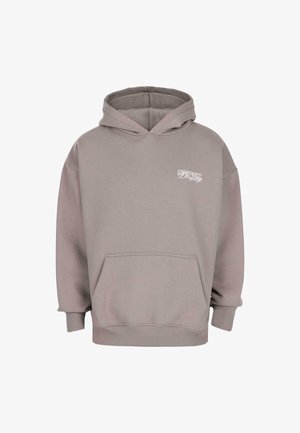 Sweatshirt à capuche mauve clair avec poche avant et petit logo blanc "Dropsz" sur la poitrine gauche.
