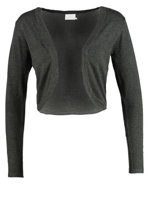 Cardigan grigio corto con maniche lunghe, scollo a V e design aperto davanti. Realizzato in morbido materiale a maglia con una texture liscia.