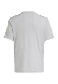 Korte mouwen sportshirt in lichtgrijs, gemaakt van gladde stof met een subtiele meshtextuur aan de zijkanten en een klassieke ronde halslijn.