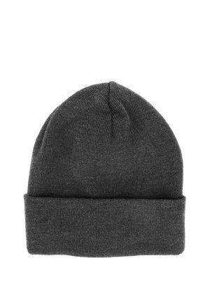 Dunkelgraue gestrickte Mütze mit umgeschlagenem Bündchen, entworfen für Wärme und lässigen Gebrauch.