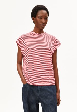 ARMEDANGELS, SLUB JERSEY STRIPE  - T-Shirt print - pink mist/mars red