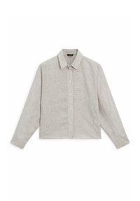 Grårandig skjorta med knapp-up framsidan, långa ärmar, klassisk krage och en något kortad design, tillverkad av ett lätt material.