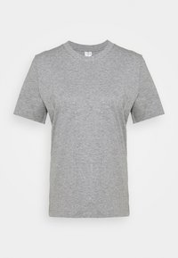 Grå bomulds t-shirt med korte ærmer, rund hals og en ensartet tekstur. Har et minimalistisk design, der er velegnet til afslappet brug.