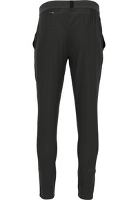 Schwarze Sporthose mit einem glatten, elastischen Bund, Seitentaschen und einer Gesäßtasche. Schmaler Schnitt mit zulaufenden Beinen. Dehnbarem Stoff für zusätzlichen Komfort.