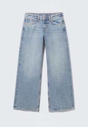 Lyseblå vide jeans laget av denim med subtile falminger. Har fem lommer, knappelukking og kontrastsøm-detaljer.