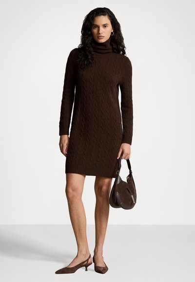 Polo Ralph Lauren CABLE WOOL-CASHMERE TURTLENECK DRESS - Kampsunkleit - cedar heather