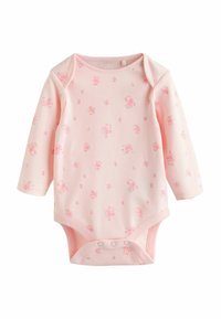 Roosa puuvillane beebikleidi pika varrukaga, millel on lillimuster. Alumises osas on kinnitusnööpidega sulgemine, mis teeb riietumise lihtsaks.