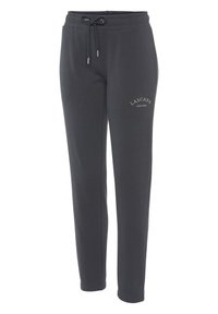Grijze sweatpants van zachte stof, met een rekbare tailleband met trekkoord en een klein logo aan de linkerkant.
