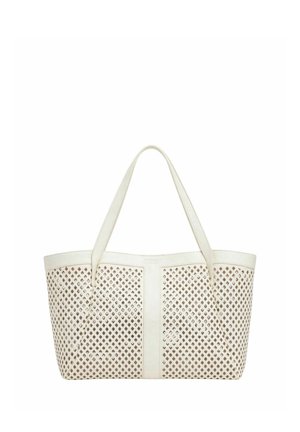 Borsa tote bianca con motivo a ritagli a forma di diamante e due spallacci, progettata per un uso casual.