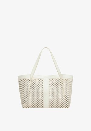 Borsa tote bianca con motivo a ritagli a forma di diamante e due spallacci, progettata per un uso casual.