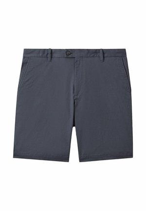 Marineblå shorts lavet af letvægtsstof, med knaplukning, sidelommer og en glat tekstur. Rent, minimalistisk design.