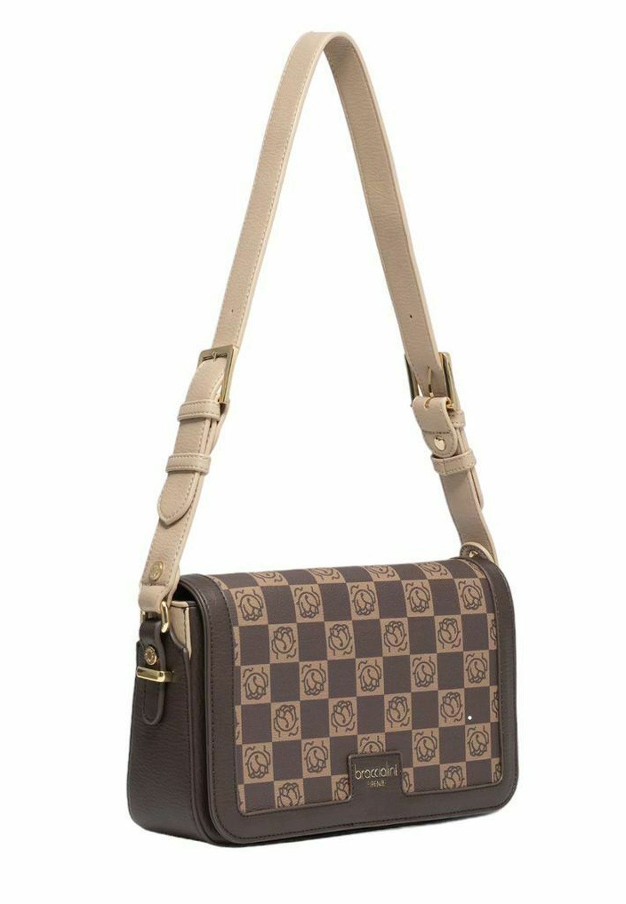 Sac Bandoulière Vintage Braccialini Années 80 - Cuir Retourné Noir Avec Perles Et Médaille