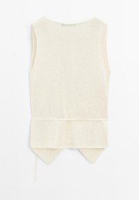 Top senza maniche in maglia color crema con vestibilità ampia, caratterizzato da una vita con lacci e dettagli dell'orlo diagonale sul retro.