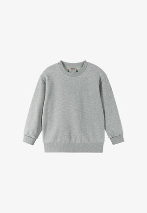 Szara bluza z okrągłym dekoltem, z ribbowanymi mankietami i dołem. Wykonana z miękkiego materiału, ma gładki design bez wzorów.