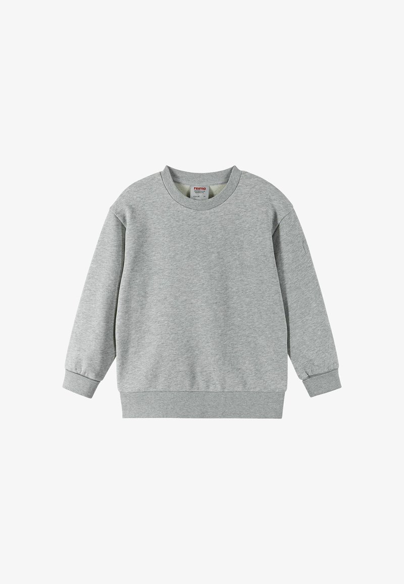 Szara bluza z okrągłym dekoltem, z ribbowanymi mankietami i dołem. Wykonana z miękkiego materiału, ma gładki design bez wzorów.