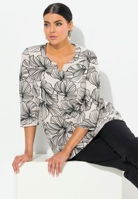 Ulla Popken FLORAL 3/4 SPLIT NECK - Langarmshirt - gray beige