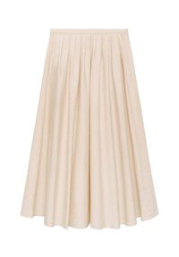 Falda midi plisada hecha de tejido ligero, en un suave color beige, con un diseño acampanado y una cinturilla para un ajuste a medida.